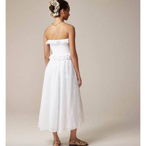 J.Crew Ravenna Dress Ramie Ruffle Lightweight Smocked Midi White XS NWT - Picture 3 of 12